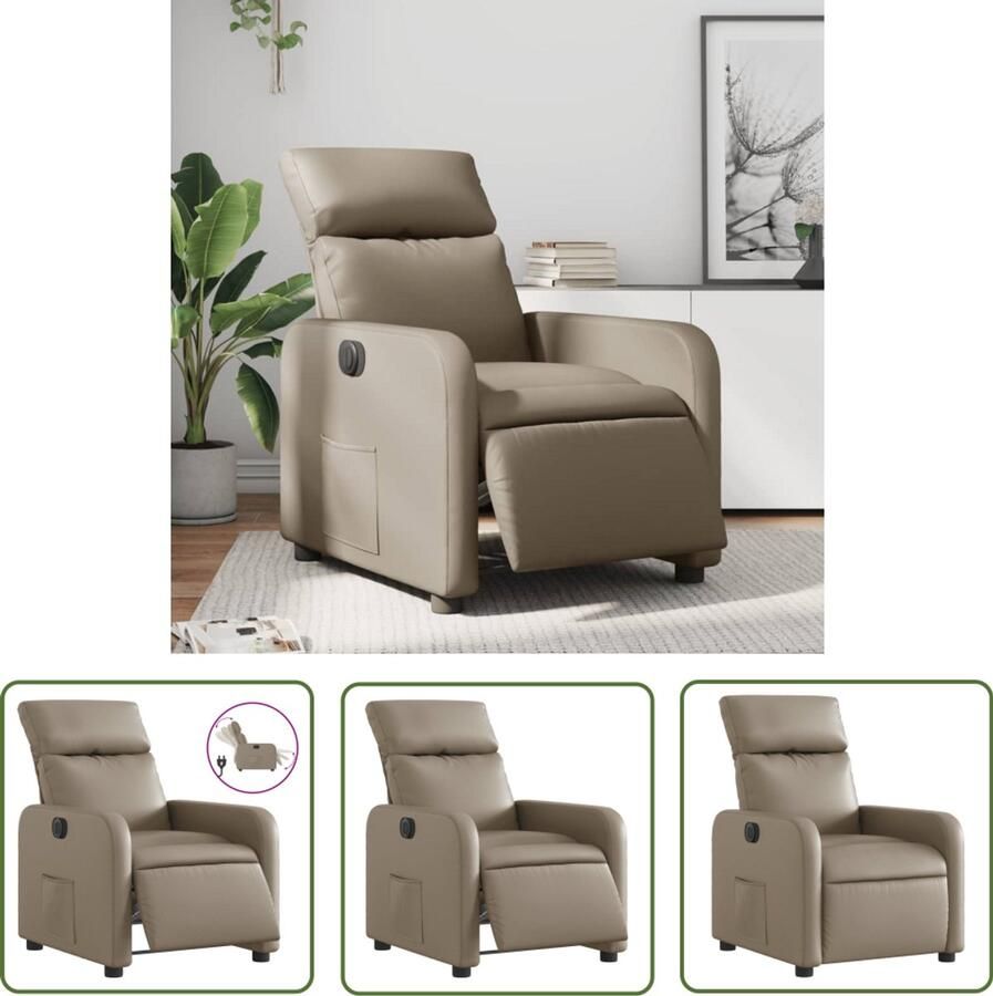 VidaXL Fauteuil verstelbaar elektrisch kunstleer cappuccinokleurig Elektrische Fauteuil Elektrische Verstelbare Fauteuil Loungefauteuil Kapstok Bruine Fauteuil