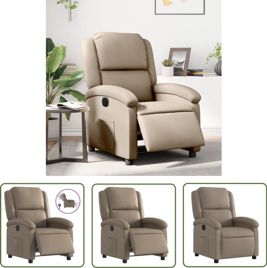 VidaXL Elektrische Verstelbare Fauteuil Elektrische Fauteuil verstelbaar elektrisch kunstleer cappuccinokleurig Loungestoel Kapstok Bruine Fauteuil