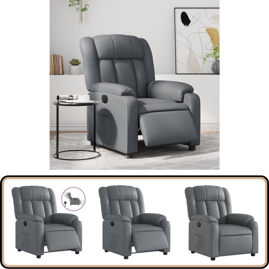 VidaXL Elektrische Verstelbare Fauteuil Kunstleer Grijs Elektrische Fauteuil Lounge Stoel Fauteuil Grijs Loungestoel Relaxstoel