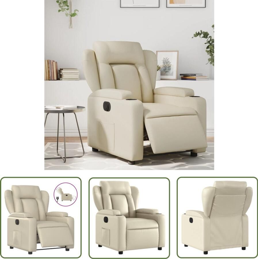 VidaXL Elektrische Verstelbare Stoel Elektrische Fauteuil elektrisch verstelbaar kunstleer crèmekleurig Loungestoel Relaxfauteuil Creme Fauteuil