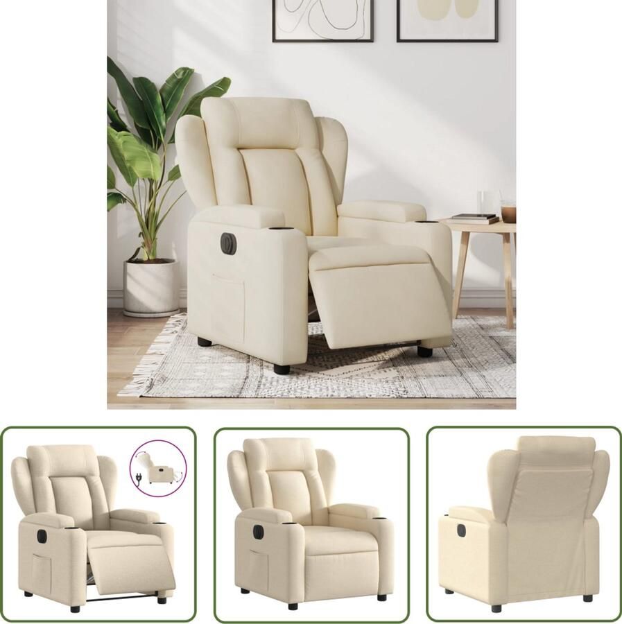 The Living Store Fauteuil verstelbaar elektrisch stof crèmekleurig Elektrische Fauteuil Elektrische Loungestoel Verstelbare Fauteuil Comfy Fauteuil Relaxfauteuil - Foto 2