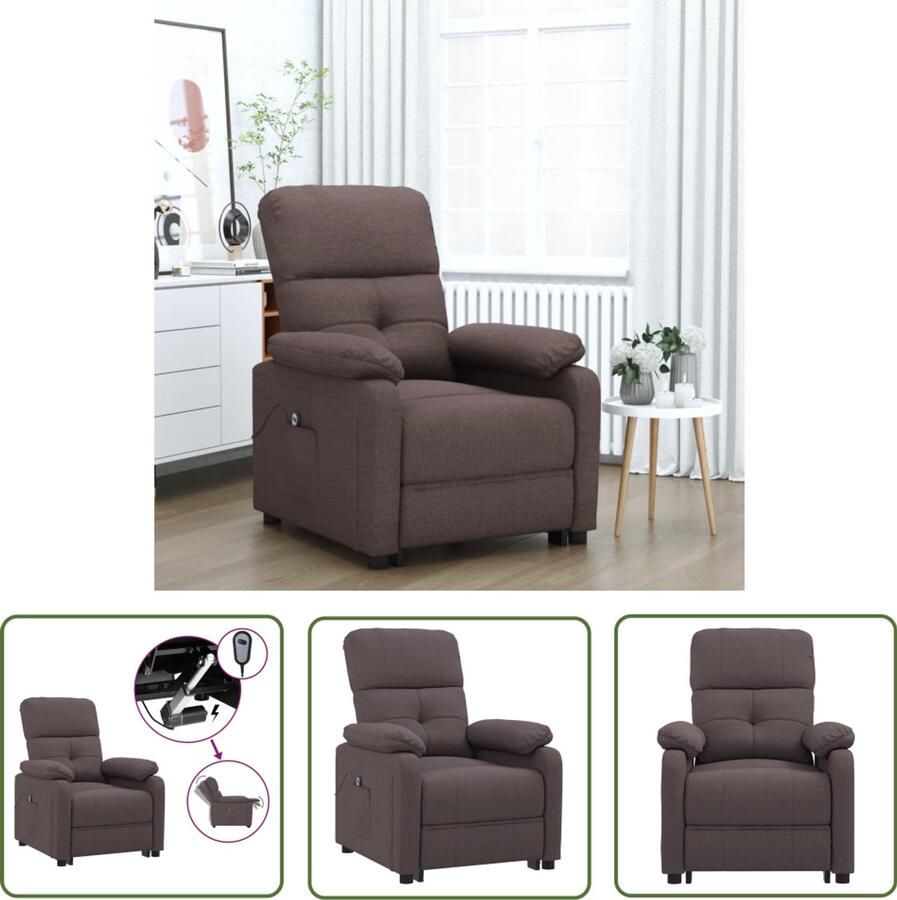 VidaXL Fauteuil verstelbaar elektrisch stof donkerbruin Elektrische Fauteuil Elektrische Verstelling Loungefauteuil Relaxfauteuil Lederlook Fauteuil