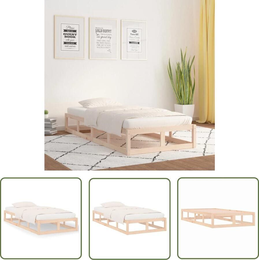 The Living Store Houten Bedframe Grenenhout Eenpersoonsbed 75 x 190 cm Rustieke uitstraling Stevig en stabiel Houten Bedframe Enkel Bed Grenenhout Bed Klein Tweepersoonsbed Rustiek Bed