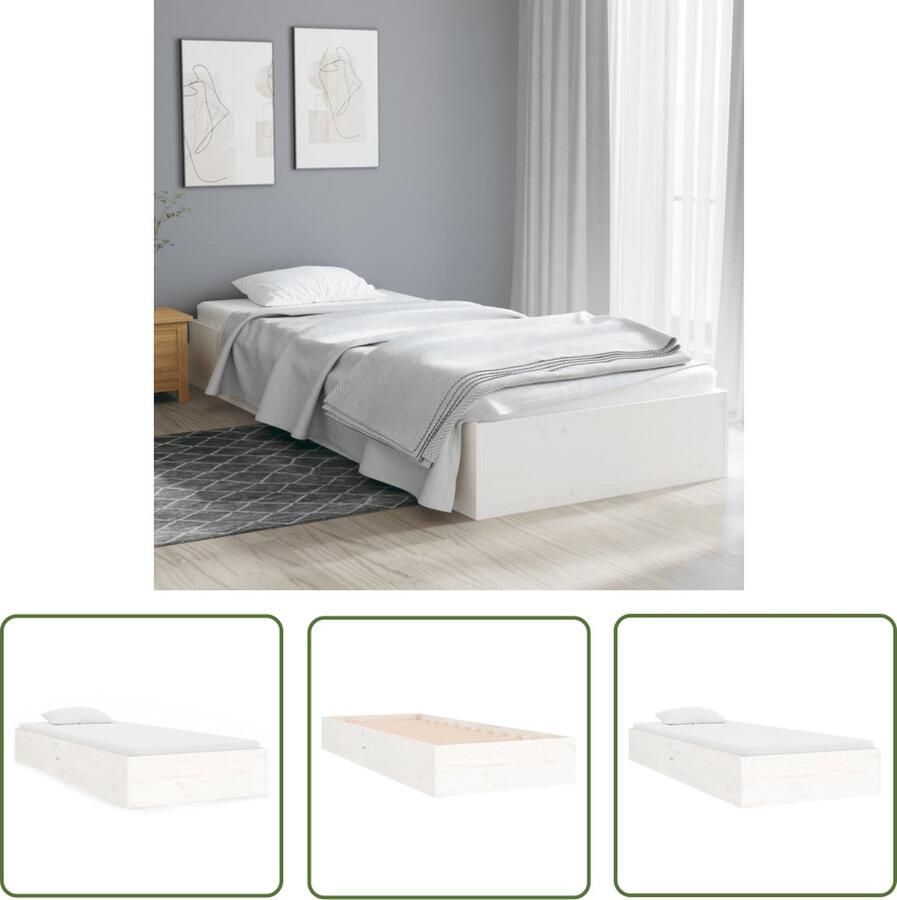 The Living Store Bedframe massief hout wit 75x190 cm 2FT6 Small Single Bedframe Bedframes Bed Bedbodem Ledikant Bed Frame Massief Houten Bedframe Slaapmeubel Eenpersoonsbed Bedden Bedbodems - Foto 2