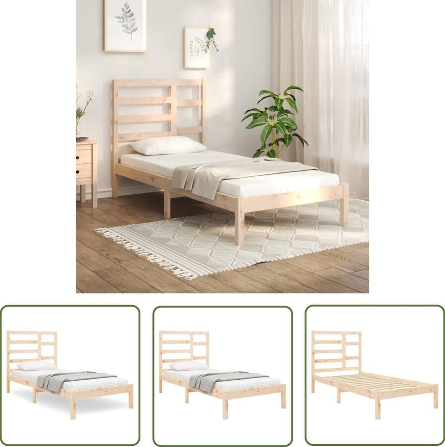 The Living Store Bedframe Grenenhout Houten 195.5 x 81 x 104 cm geschikt voor matras 75 x 190 cm Montage vereist Houten Bedframe Enkelbed Grenenhout Bed Modern Design Stabiele Constructie
