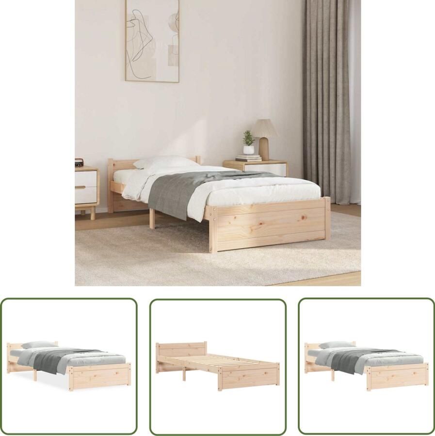 VidaXL Bedframe massief hout 90x190 cm Houten Bedframe Enkelbed Massief Grenenhout Bedbankje Stapelbare Meubels