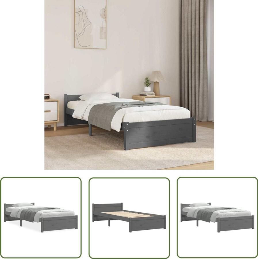 The Living Store Bedframe massief hout grijs 75x190 cm 2FT6 Small Single Bedframe Bedframes Bed Bedbodem Ledikant Bed Frame Massief Houten Bedframe Slaapmeubel Eenpersoonsbed Bedden Bedbodems - Foto 2