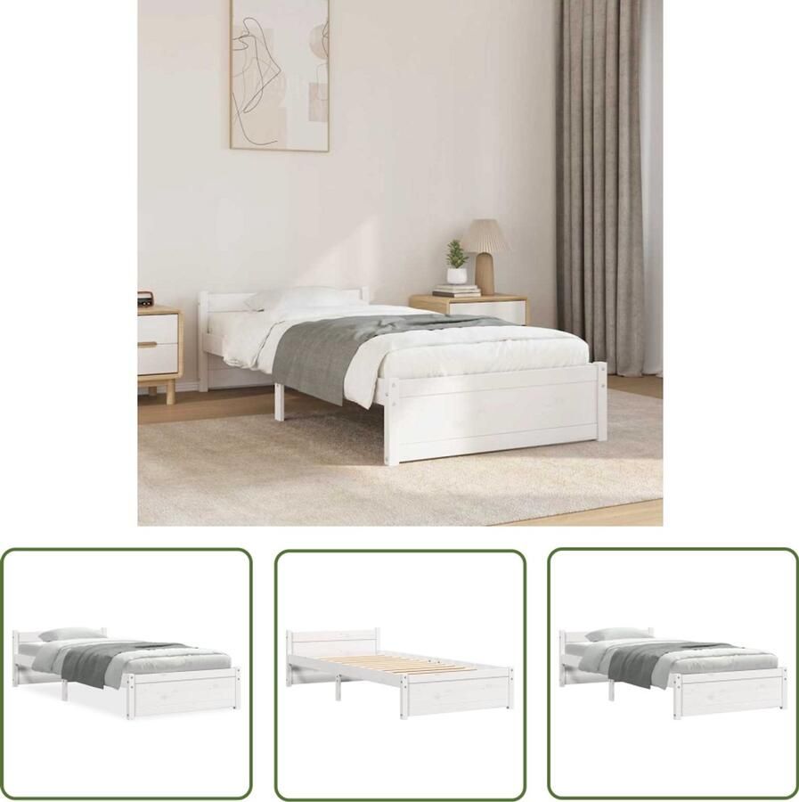 The Living Store Houten bedframe eenpersoons 90 x 190 cm wit Houten Bedframe Enkelbed Witte Bed Modern Bed Design Bed - Foto 2