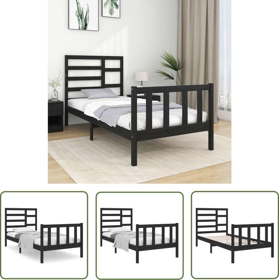 The Living Store Bedframe massief hout zwart 75x190 cm 2FT6 Small Single Bedframe Bedframes Bed Bedbodem Ledikant Bed Frame Massief Houten Bedframe Slaapmeubel Eenpersoonsbed Bedden Bedbodems - Foto 3