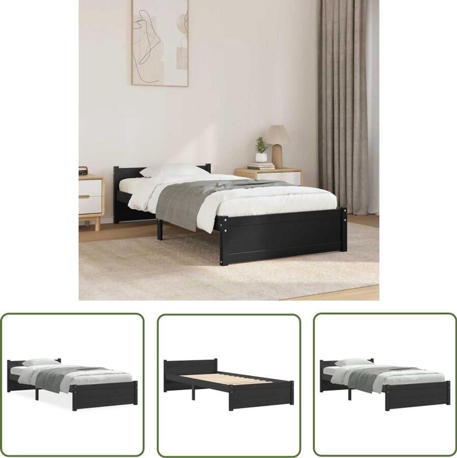 The Living Store Bedframe massief hout zwart 75x190 cm 2FT6 Small Single Bedframe Bedframes Bed Bedbodem Ledikant Bed Frame Massief Houten Bedframe Slaapmeubel Eenpersoonsbed Bedden Bedbodems - Foto 2