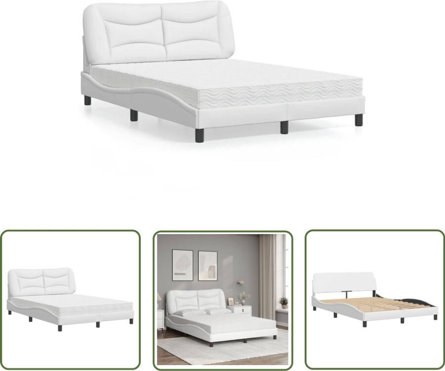 VidaXL Bed met matras Hvar kunstleer wit 120x200 cm Slaapkamermeubilair Enkelbed Boxspring Witte Bedden Kunstleder Bed