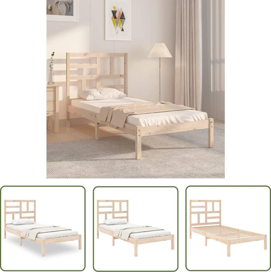 The Living Store Houten Bedframe eenpersoons 75x190cm massief grenenhout stabiel en comfortabel Houten Bedframe Enkelpersoonsbed Massief Grenenhout Stapelbaar Bed Klein Bed