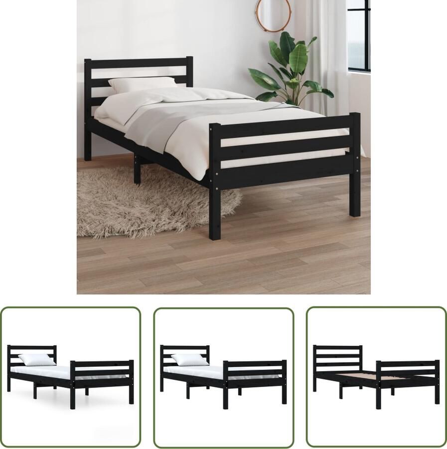 The Living Store Bedframe massief hout zwart 100x200 cm Bedframe Bedframes Bed Bedbodem Ledikant Bed Frame Massief Houten Bedframe Slaapmeubel Eenpersoonsbed Bedden Bedbodems - Foto 5