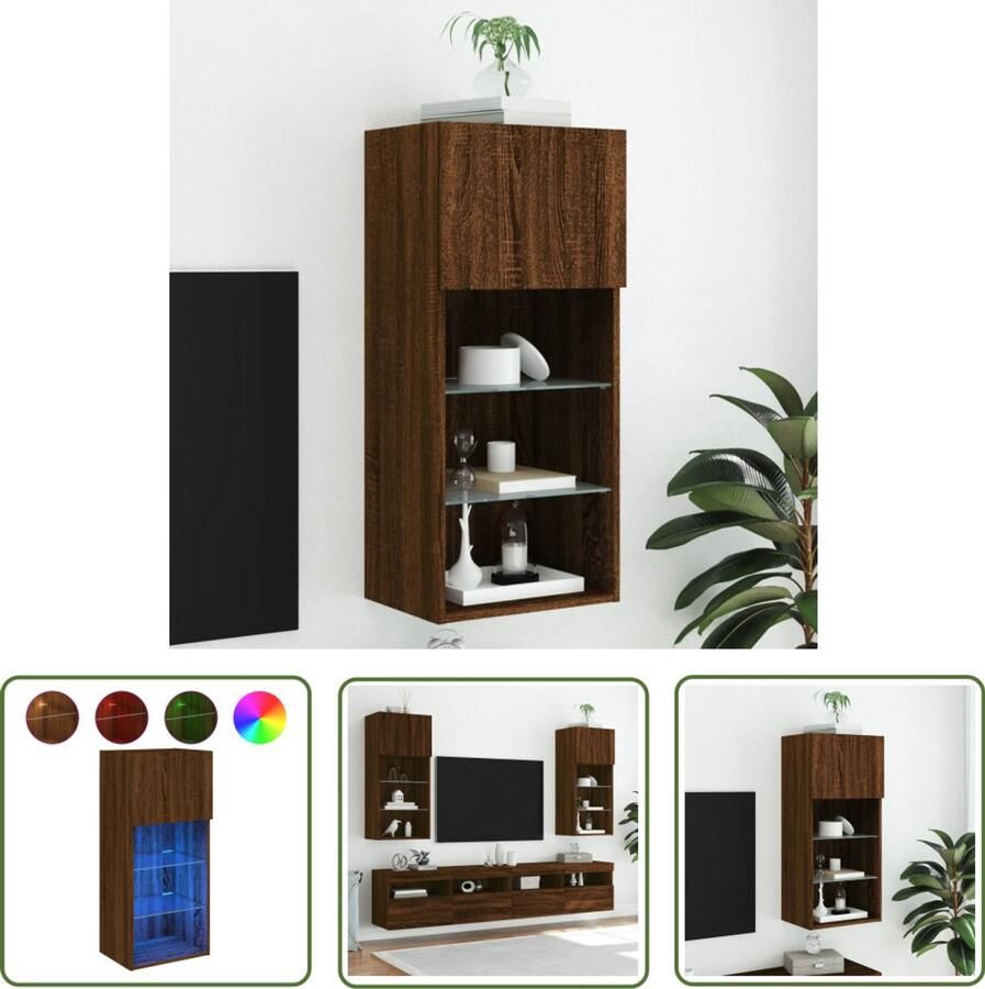 The Living Store Tv-meubel met LED-verlichting 40 5x30x90 cm bruin eikenkleur Tv-meubel Entertainmentcentrum Led-verlichting Rgb Licht Houten Tv-stand