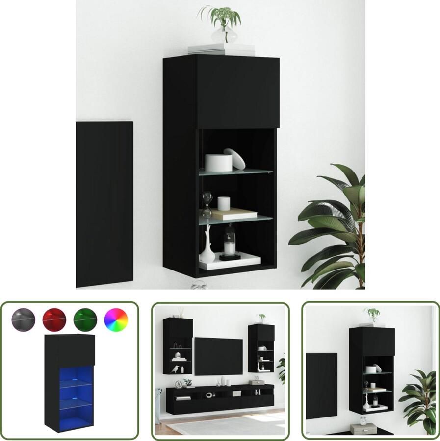 The Living Store Tv-meubel met LED-verlichting 40 5x30x90 cm zwart Tv-meubel Entertainmentcentrum Led-verlichting Houten Tv-meubel Black Furniture