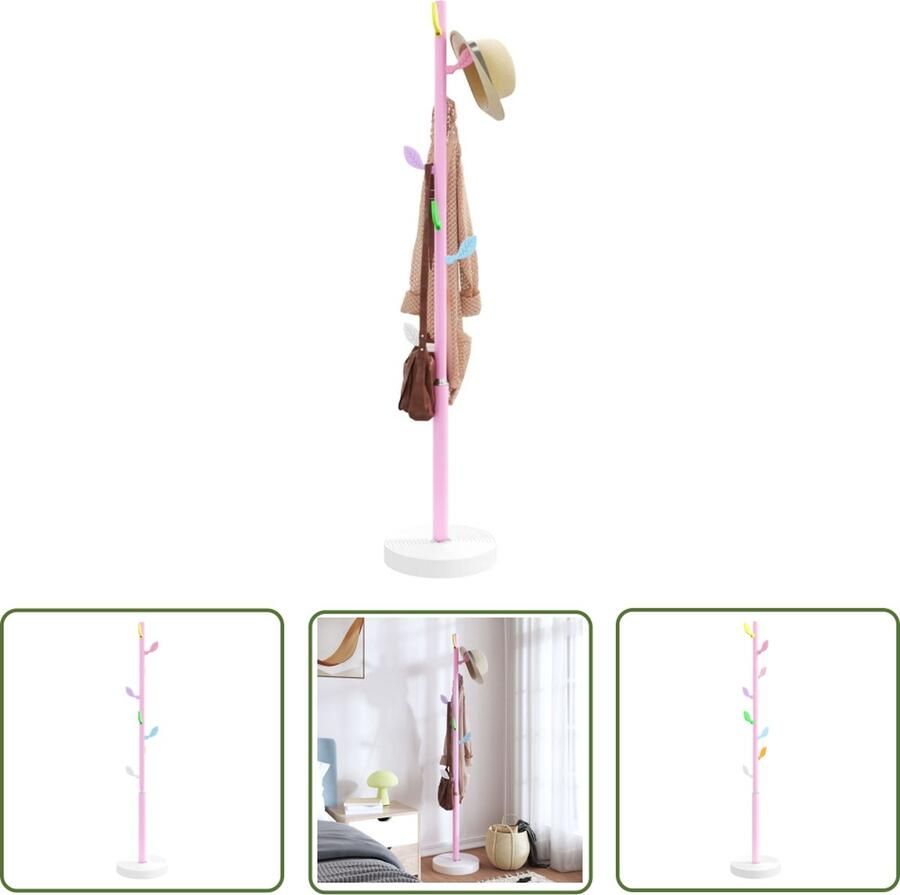 The Living Store Kapstok Standalone 172 cm 8 haken Roze haakjes Witte basis Kapstok Entreehal Garderobe Organisatie Rozenkleurig