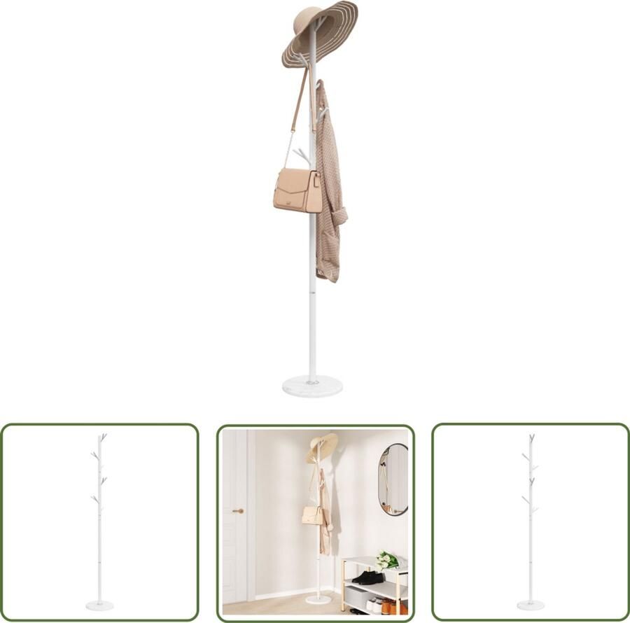VidaXL Kapstok 175 cm gepoedercoat ijzer wit Kapstok Entreehal Meubilair Wandhaak Garderobe Kastenkast