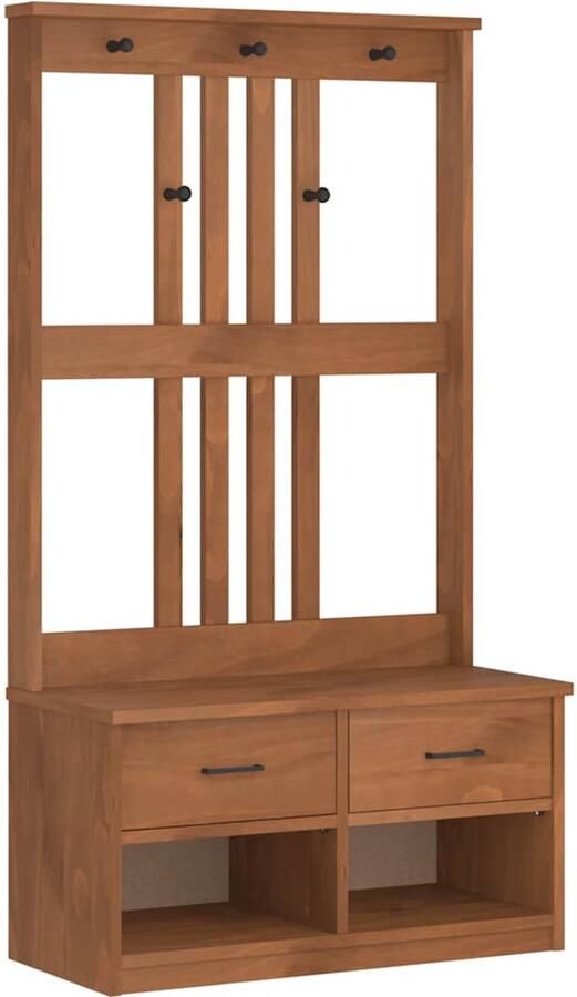 VidaXL Halboom SANDNES 87x40x159 5 cm massief grenenhout Halboom Entreespiegel Kastdeur Opslagoplossing Houten Furniture