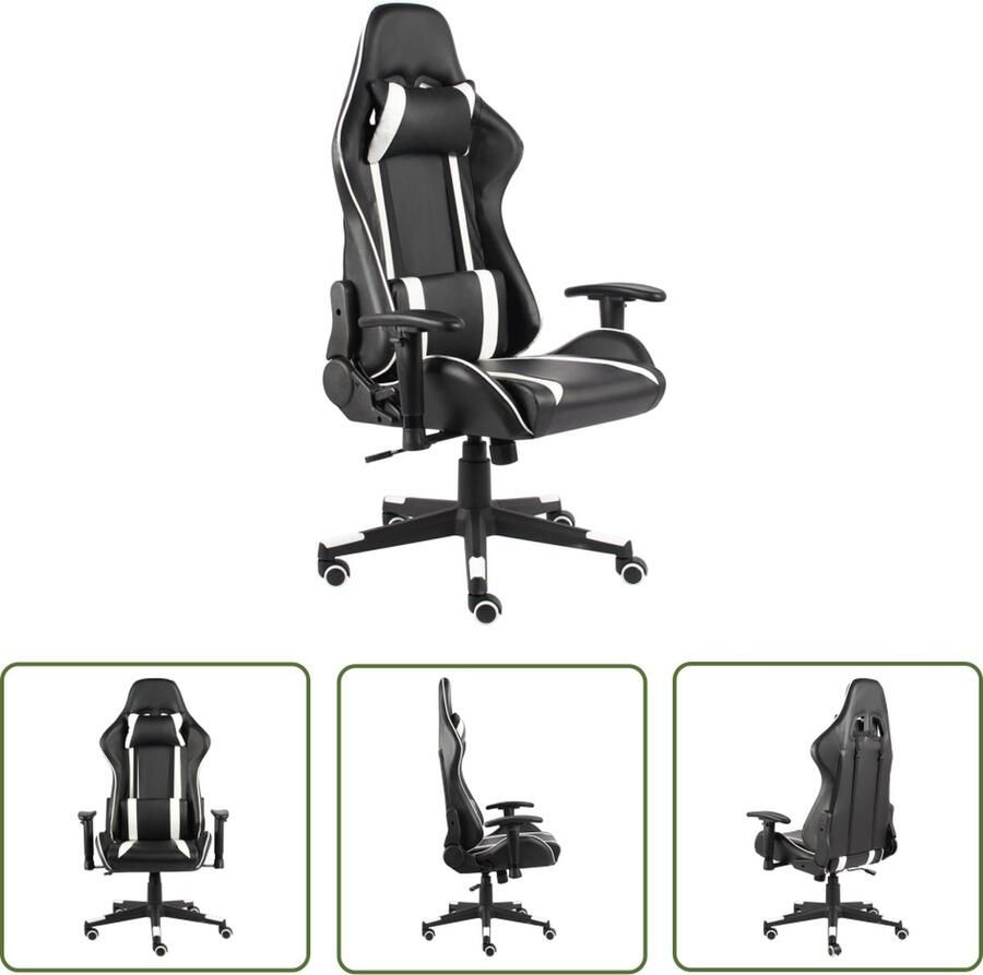 The Living Store Gamingstoel Gamer Hoge Rugleuning Ergonomisch Hoogte Verstelbaar Zwart Wit 68x69x123-133 cm Gamingstoel Ergonomische Stoel Pc Stoel Bureaustoel Zwarte Gamingstoel - Foto 2
