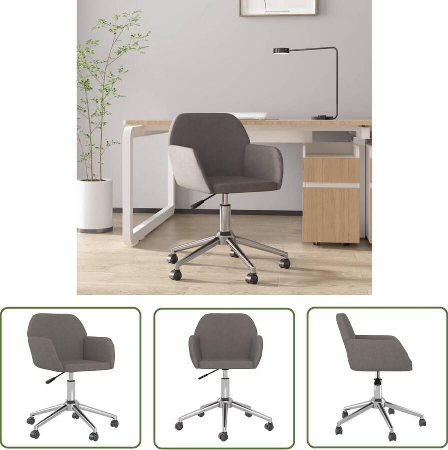 The Living Store Kantoorstoel draaibaar stof donkergrijs Kantoorsstoel Ergonomische Stoel Draaibare Stoel Donkere Grijze Stoel Officiestok
