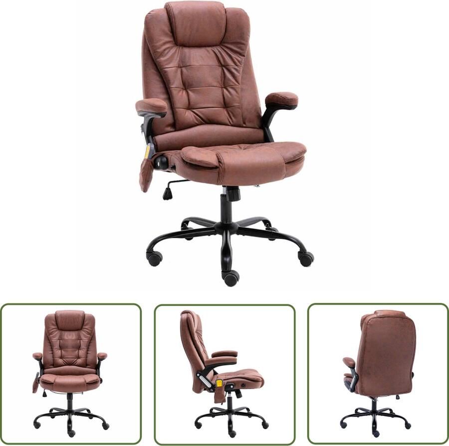 The Living Store Ergonomische Kantoorstoel Massage Verstelbaar Lichtbruin Kunstsuède Metaal 67x71x(110-119)cm Kantoorsstoel Ergonomische Stoel Massage Stoel Bureaustool Comfortabele Stoel - Foto 2