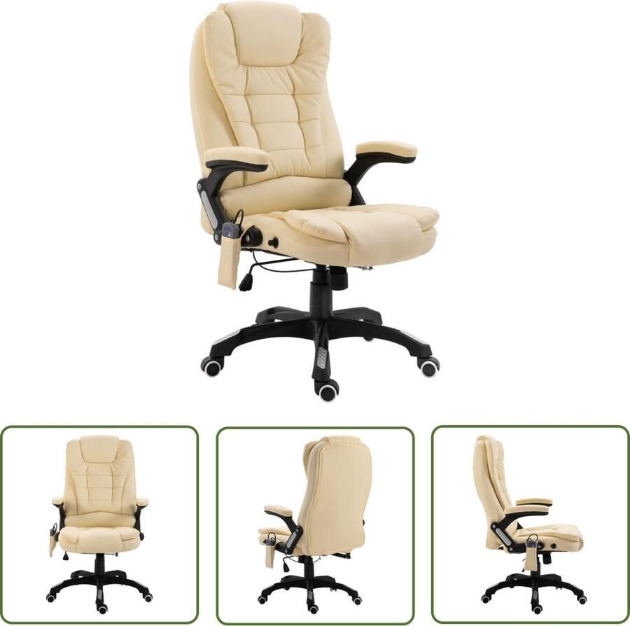 The Living Store Kantoorstoel Ergonomisch Crème 68 x 71 x (110-119) cm 6-punts massage verwarming Kantoorstoel Ergonomische Stoel Massage Stoel Verwarmende Stoel Bureau Accessoires - Foto 2