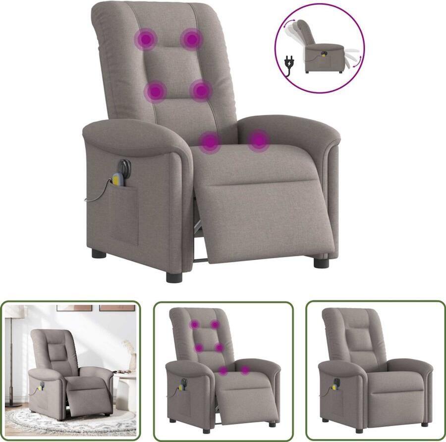 VidaXL Ergonomische Stoel Massagestoel elektrisch verstelbaar stof taupe Elektrische Fauteuil Lounge Stoel Wellness Stoel