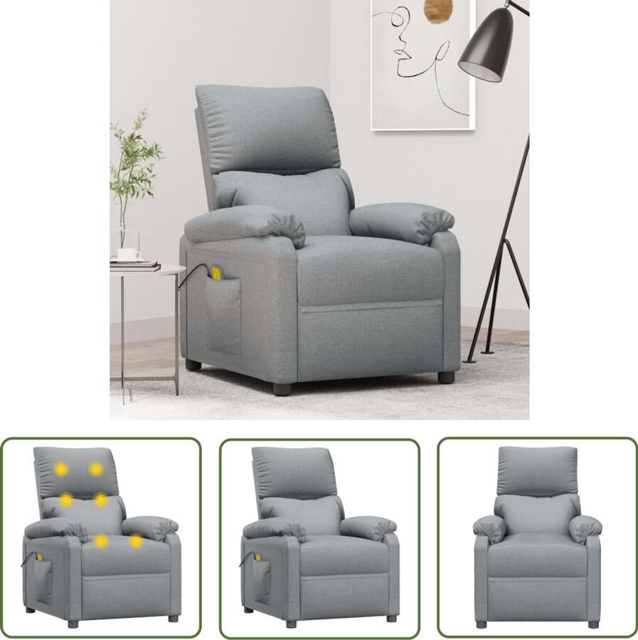 VidaXL Massagestoel stof lichtgrijs Massagestoel Ergonomische Stoel Relaxstoel Wellnessstoeltje Elektrische Massage