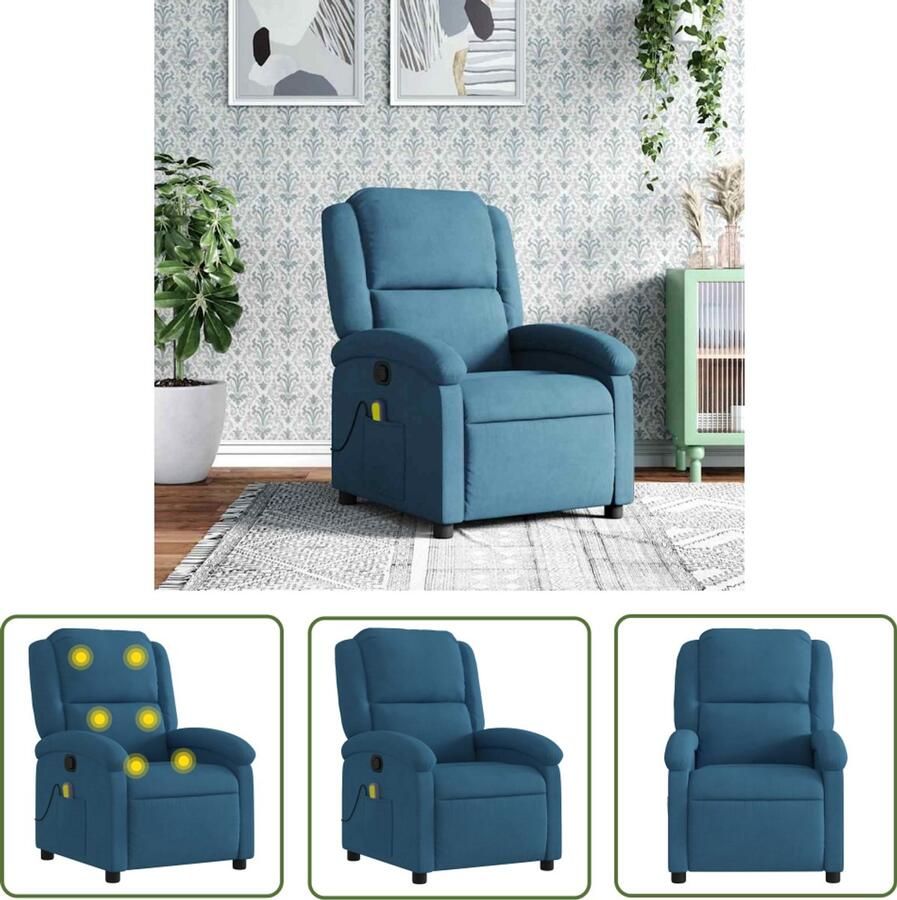 VidaXL Massagestoel verstelbaar fluweel blauw Massagestoel Ergonomische Stoel Relaxstoel Lounge Stoel Fluweel Stoel
