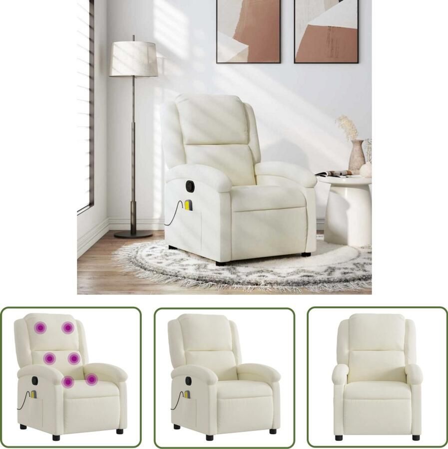 VidaXL Massagestoel verstelbaar fluweel crèmekleurig Massagestoel Ergonomische Stoel Relaxstoel Lounge Stoel Elektrische Massage