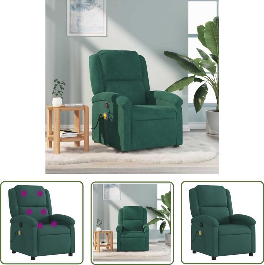 VidaXL Massagestoel verstelbaar fluweel donkergroen Massagestoel Ergonomische Stoel Relaxstoel Lounge Stoel Lederlook