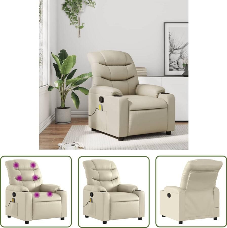 VidaXL Massagestoel verstelbaar kunstleer crème Massagestoel Ergonomische Stoel Elektrische Massage Relaxstoel Lounge Stoel