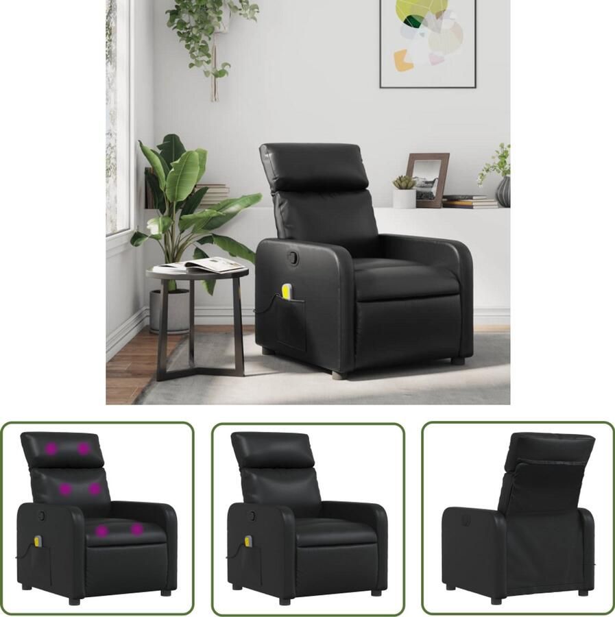 The Living Store Massagestoel verstelbaar kunstleer zwart Massagestoel Ergonomische Stoel Relaxstoel Lounge Stoel Zwarte Stoel