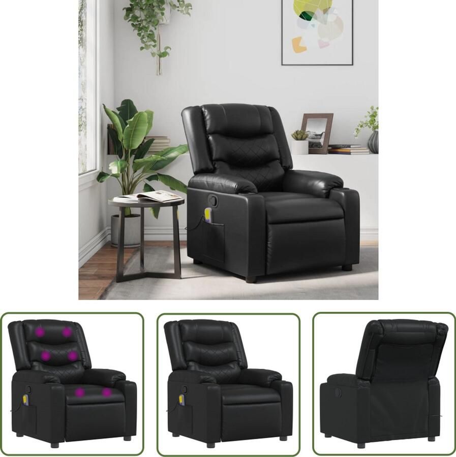 The Living Store Massagestoel verstelbaar kunstleer zwart Massagestoel Relaxstoel Comfortstoelen Elektrische Massage Ergonomische Stoel