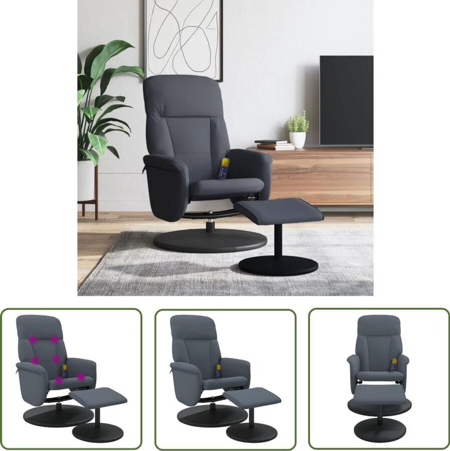 The Living Store Massagestoel verstelbaar met voetenbank fluweel donkergrijs Massagestoel Ergonomische Stoel Relaxstoel Lounge Stoel Elektrische Massage