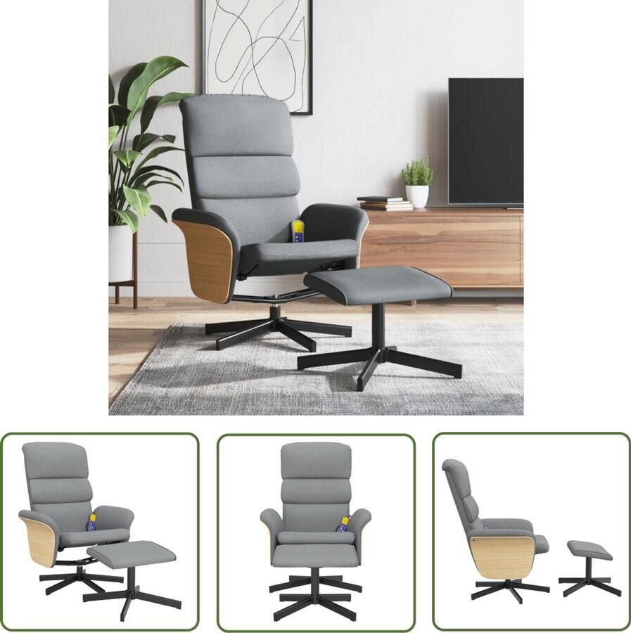 The Living Store Massagestoel verstelbaar met voetenbank stof lichtgrijs Massagestoel Ergonomische Stoel Relaxstoel Elektrische Massage Voetensteun