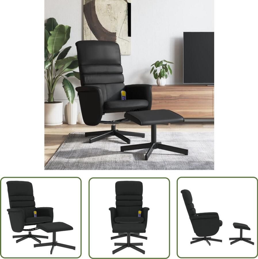 The Living Store Massagestoel verstelbaar met voetenbankje kunstleer zwart Massagestoel Ergonomische Stoel Relaxstoel Lounge Stoel Elektrische Massage