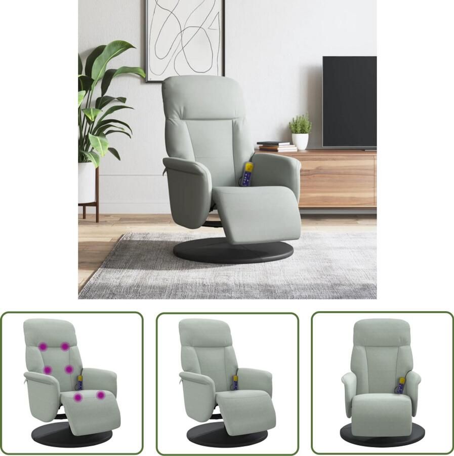 The Living Store Massagestoel verstelbaar met voetensteun fluweel lichtgrijs Massagestoel Ergonomische Stoel Verstelbare Stoel Relaxstoel Fluweel Stoel