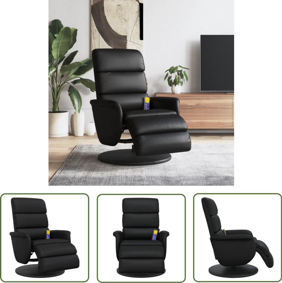 The Living Store Massagestoel verstelbaar met voetensteun kunstleer zwart Massagestoel Ergonomische Stoel Relaxstoel Lounge Stoel Elektrische Massage