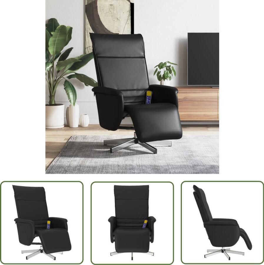 The Living Store Massagestoel verstelbaar met voetensteun kunstleer zwart Massagestoel Massage Fauteuil Elektrische Massagestoel Ergonomische Stoel Relaxfauteuil