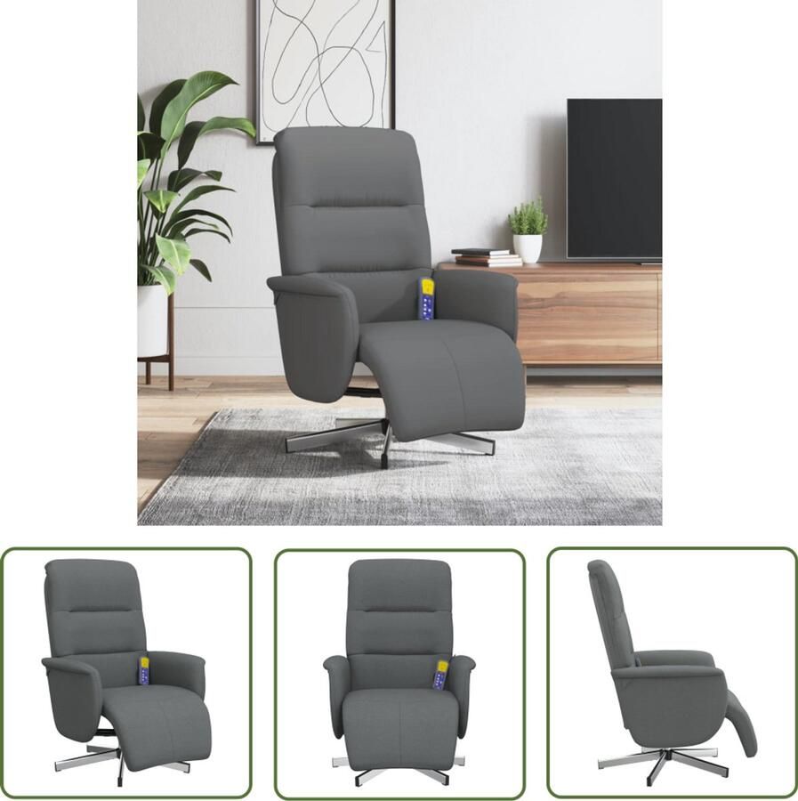 The Living Store Massagestoel verstelbaar met voetensteun stof donkergrijs Massagestoel Ergonomische Stoel Relaxstoel Lounge Stoel Elektrische Massage