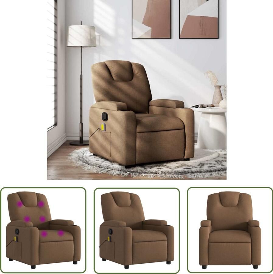 VidaXL Massagestoel verstelbaar stof bruin Massagestoel Ergonomische Stoel Relaxstoel Elektrische Massage Lounge Stoel