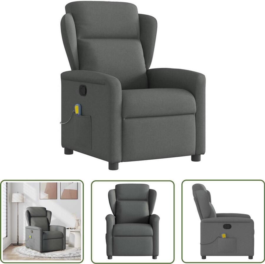 VidaXL Massagestoel verstelbaar stof donkergrijs Massagestoel Ergonomische Stoel Relaxstoel Lounge Stoel Elektrische Massage