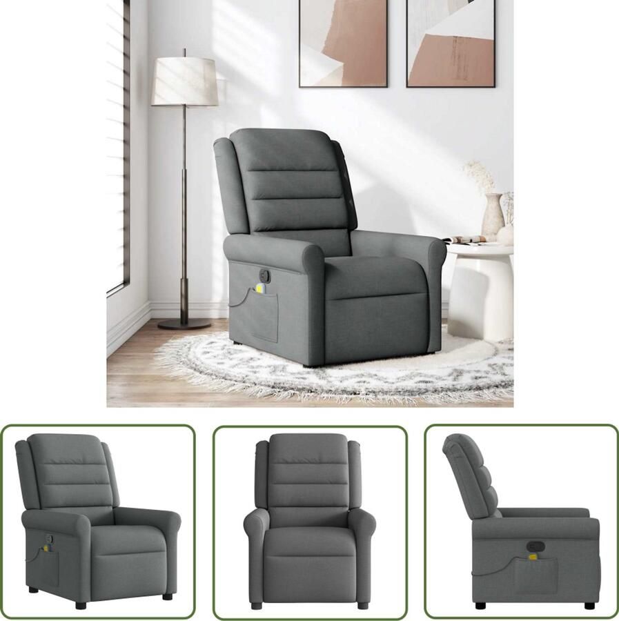 VidaXL Massagestoel verstelbaar stof donkergrijs Massagestoel Ergonomische Stoel Relaxstoel Lounge Stoel Elektrische Massage