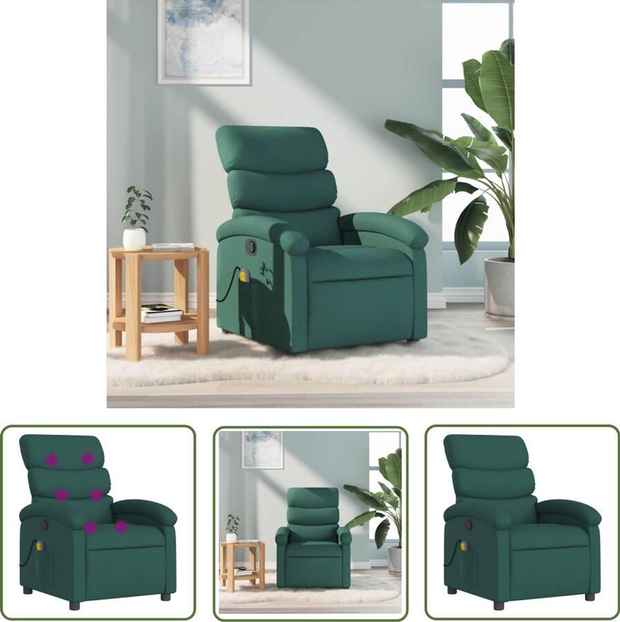 VidaXL Massagestoel verstelbaar stof donkergroen Massagestoel Ergonomische Stoel Relaxstoel Lounge Stoel Elektrische Massage