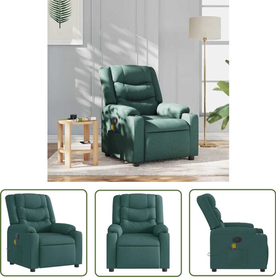 VidaXL Massagestoel verstelbaar stof donkergroen Massagestoel Ergonomische Stoel Relaxstoel Lounge Stoel Lederlook