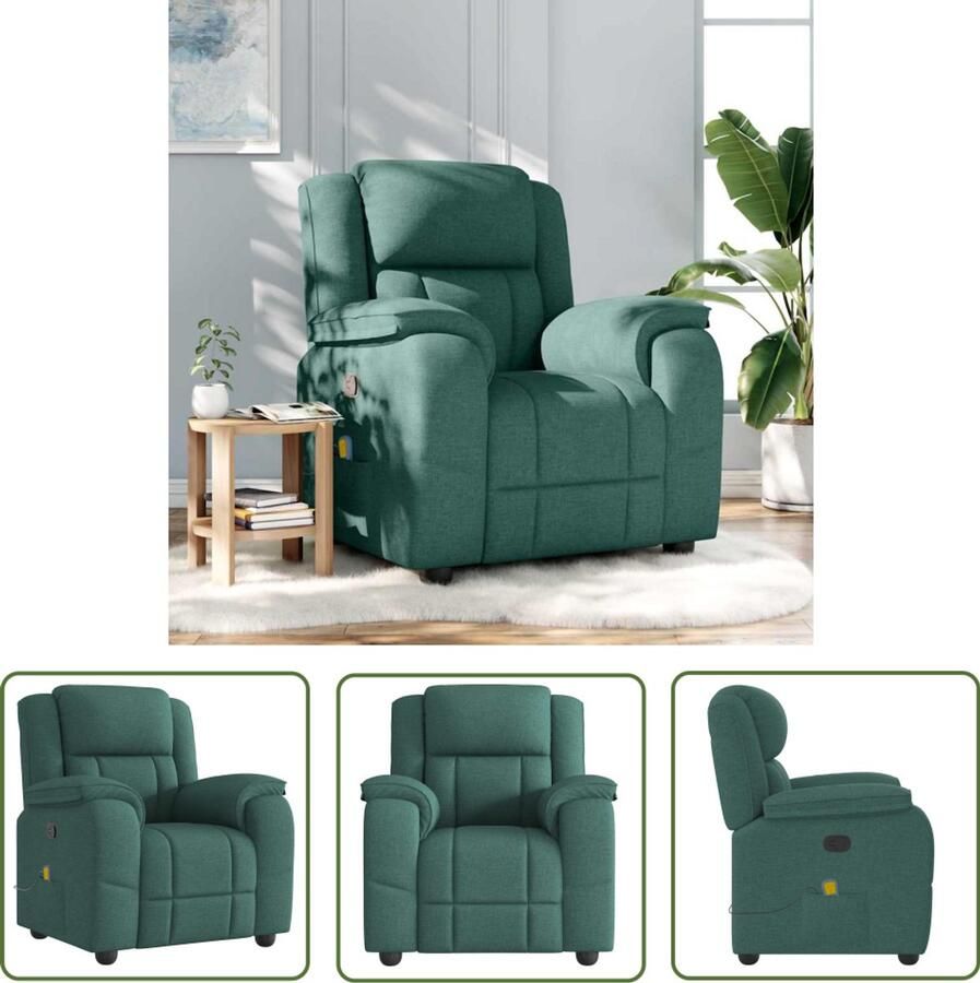 The Living Store Massagestoel verstelbaar stof donkergroen Massagestoel Lounge Stoel Relaxstoel Ergonomische Stoel Elektrische Massage - Foto 2