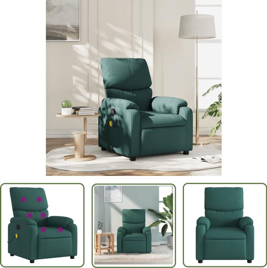 The Living Store Massagestoel verstelbaar stof donkergroen Massagestoel Lounge Stoel Relaxstoel Ergonomische Stoel Elektrische Massage - Foto 4
