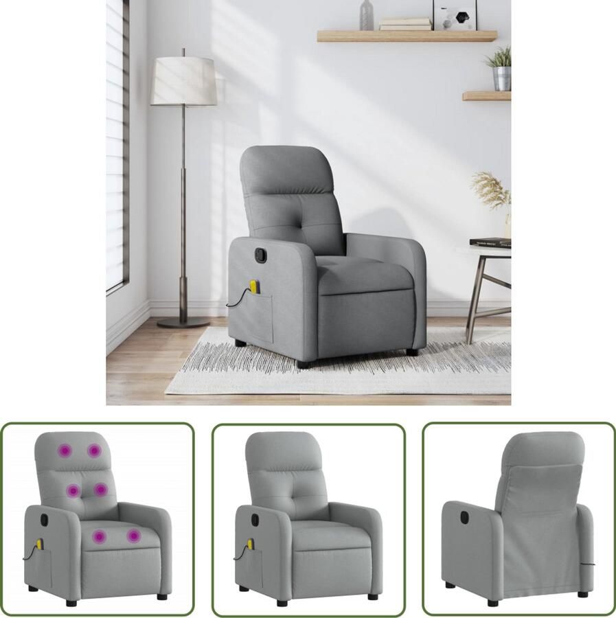 The Living Store Massagestoel verstelbaar stof lichtgrijs Massagestoel Ergonomische Stoel Relaxstoel Lounge Stoel Comfortstoelen