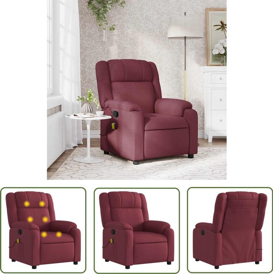 VidaXL Massagestoel verstelbaar stof wijnrood Massagestoel Ergonomische Stoel Relaxstoel Lounge Stoel Elektrische Massage